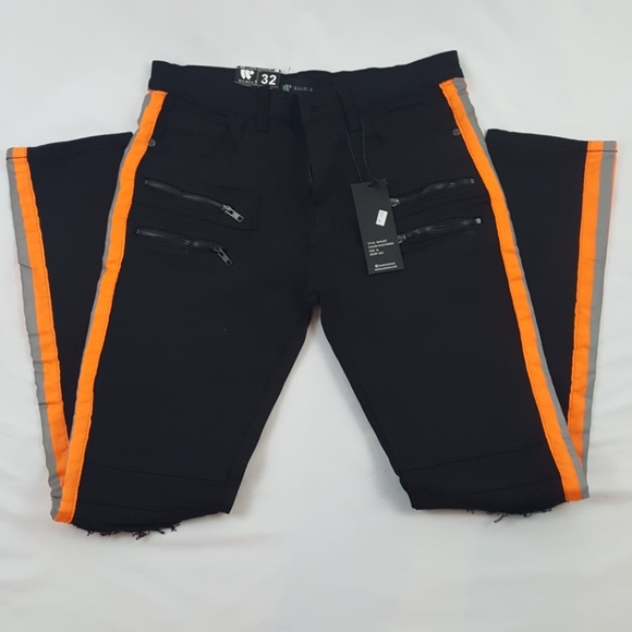 black jeans orange stripe